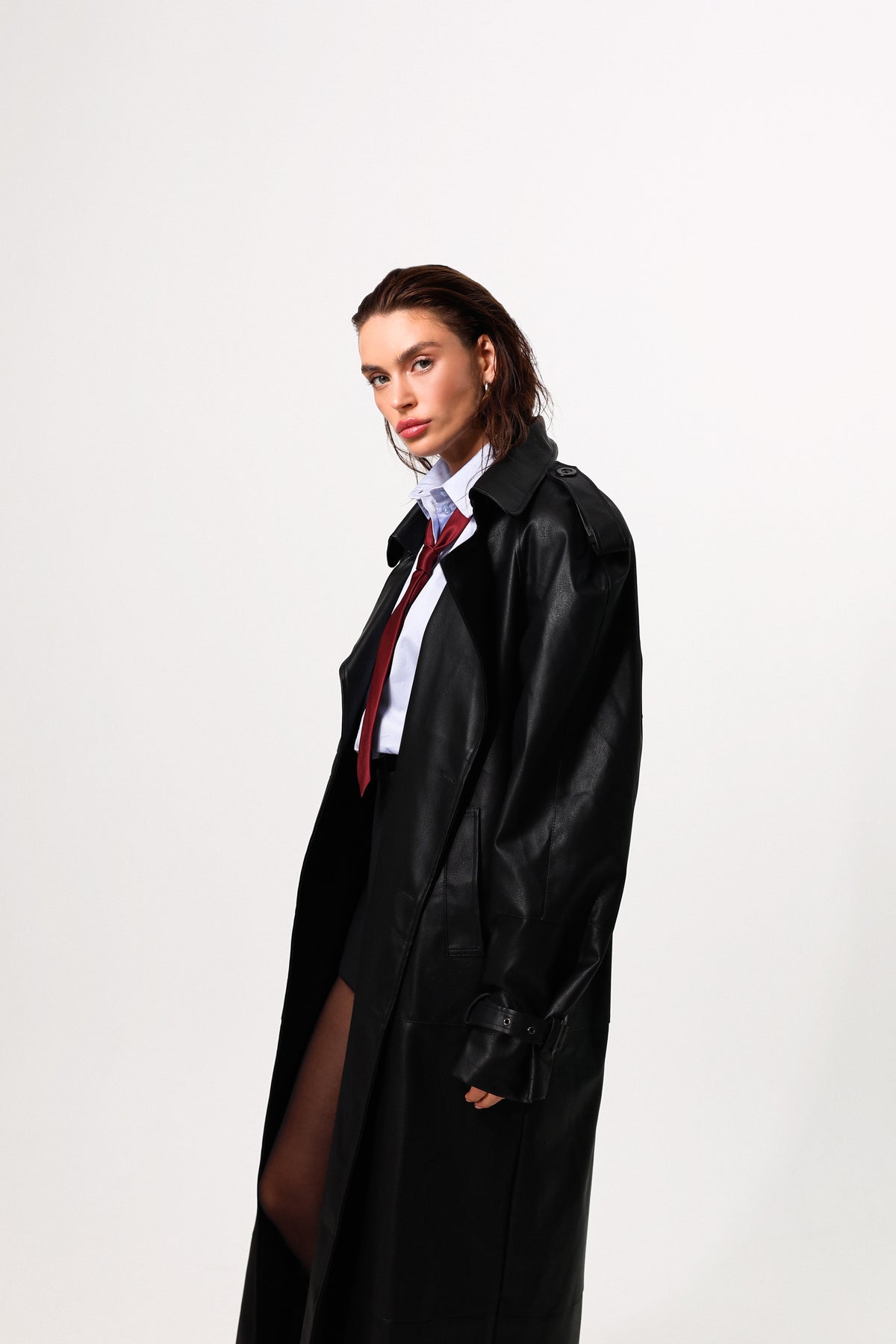 Unisex maxi trench coat with structured shoulders