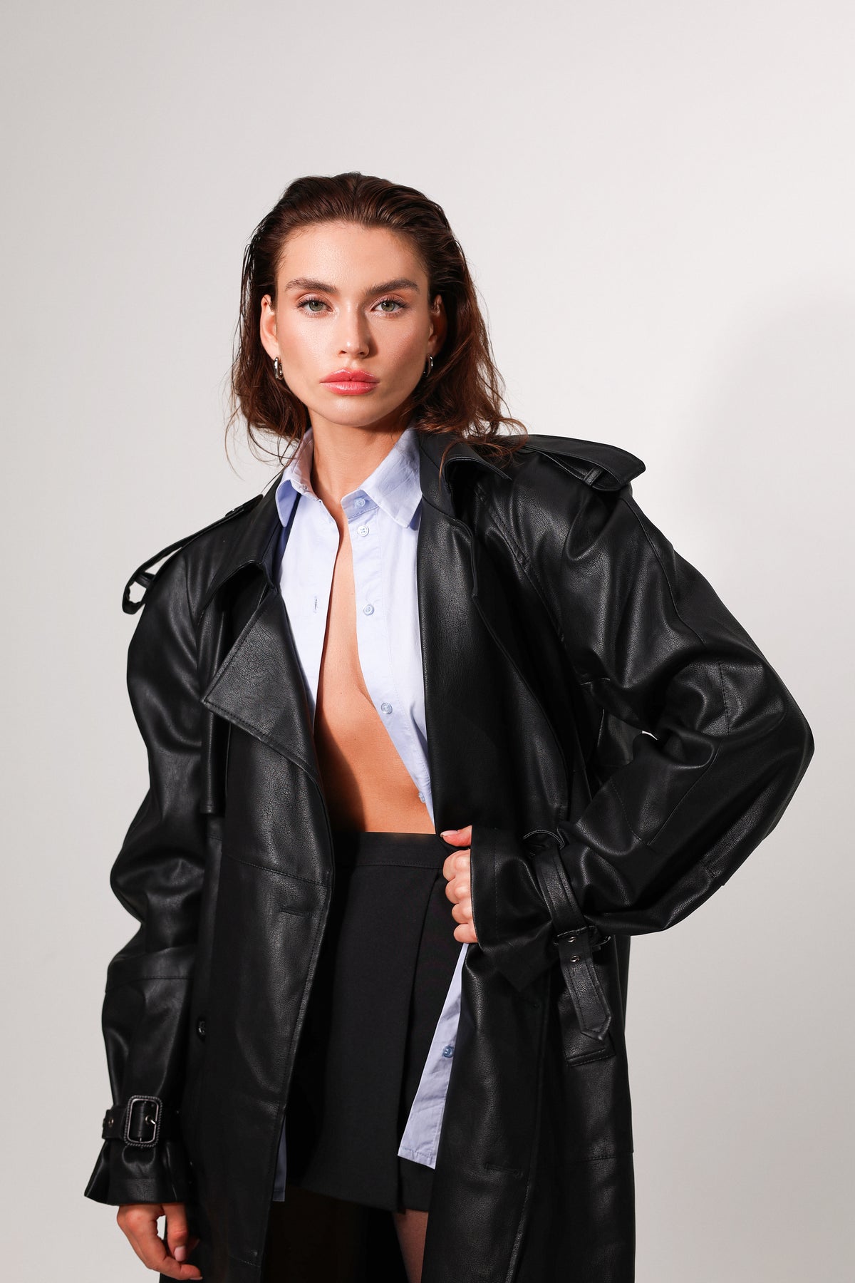 Unisex maxi trench coat with structured shoulders