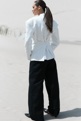 Linen multi-way blazer with structured shoulders