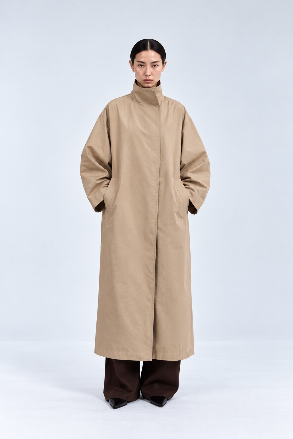 Sculptural maxi trench coat