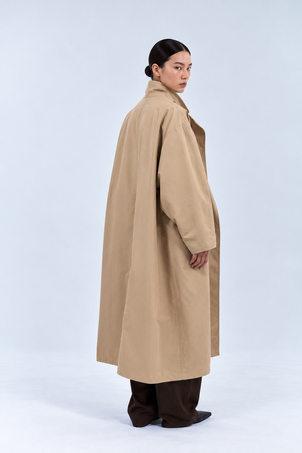 Sculptural maxi trench coat