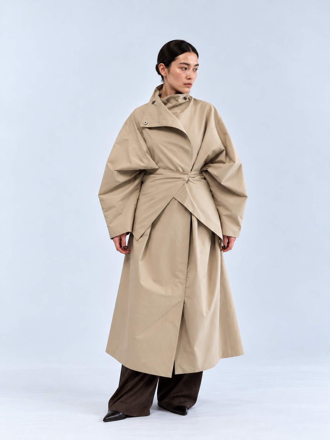 Sculptural maxi trench coat