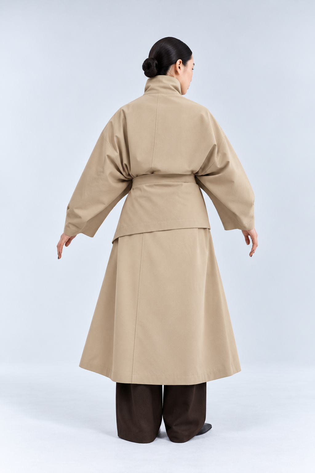 Sculptural maxi trench coat