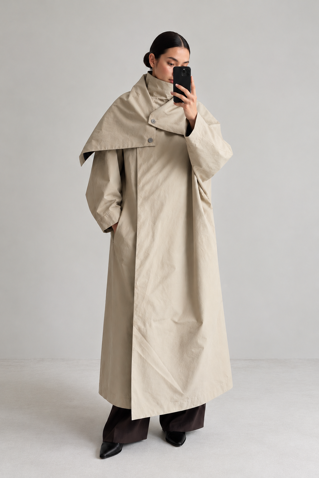 Sculptural maxi trench coat